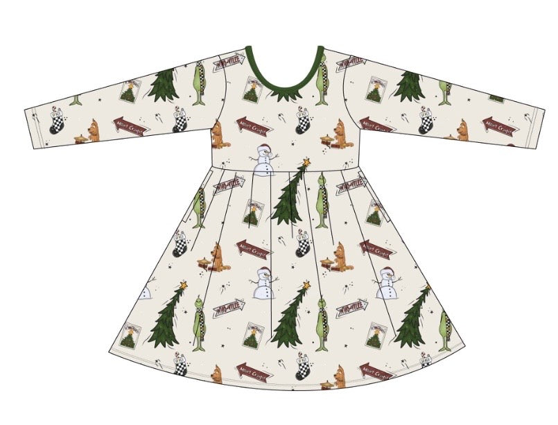 "Holiday-Hooby-Whaty" Long Sleeve Skater Dress