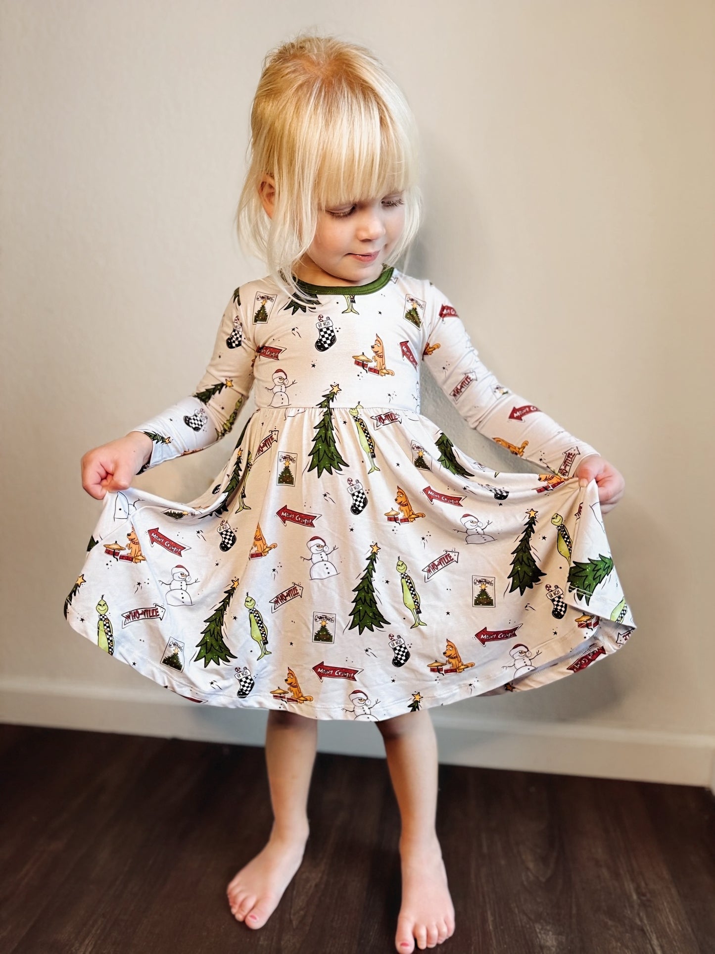 "Holiday-Hooby-Whaty" Long Sleeve Skater Dress
