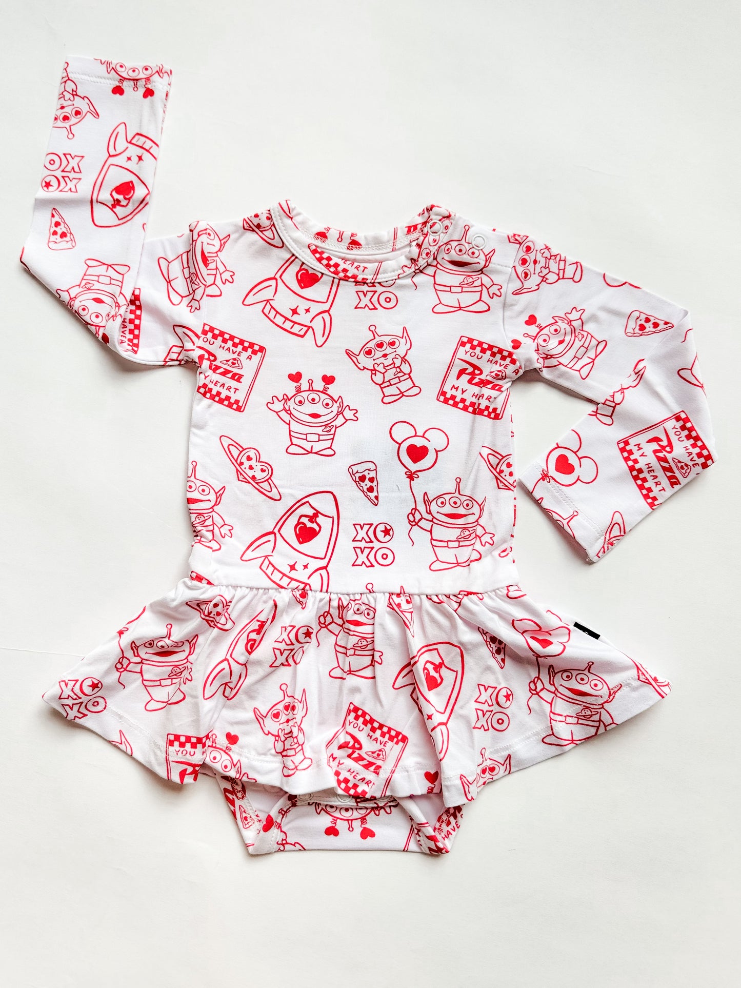 Pizza My Heart: Long Sleeve Bodysuit Twirl Dress