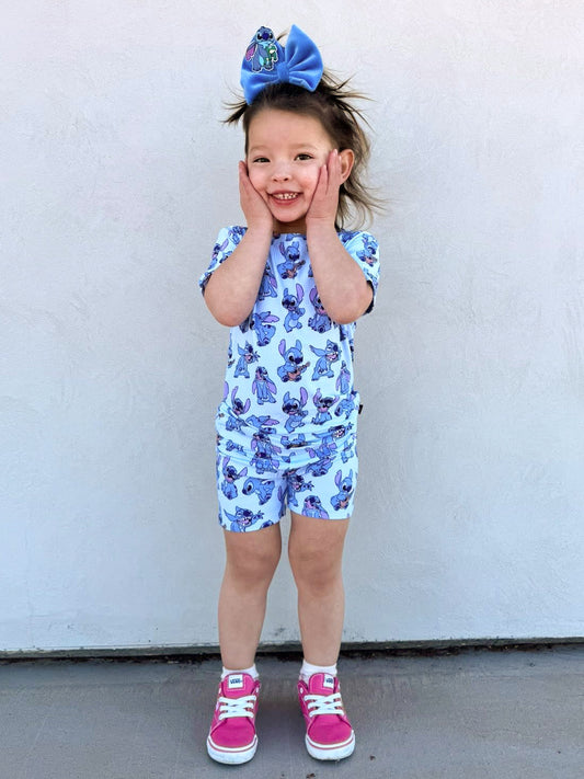 Blue Mischief (Ribbed): Short & Tee