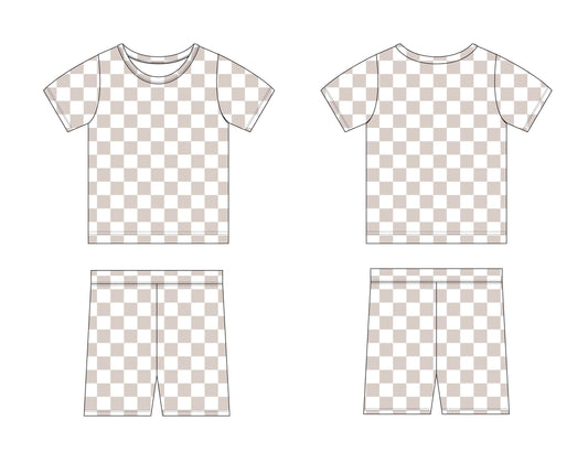 Nude Checker (ribbed) - Short Set